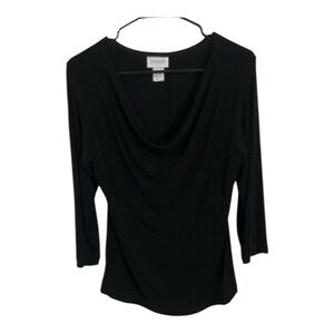 Chico's Women’s Black Draped Top with Three Quarter Sleeves Size 1 Medium